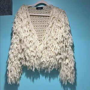 AKIRA Textured Cream Cardigan yarn rug shag look unique festival concert